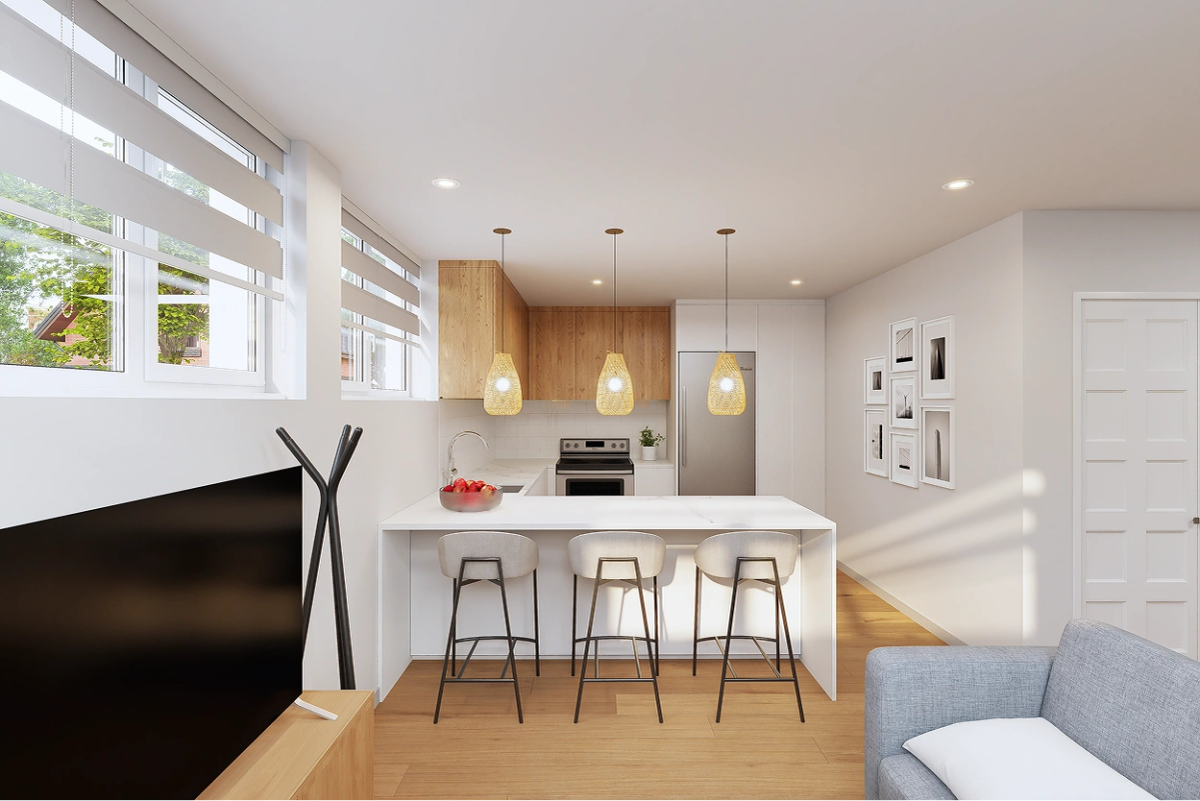Vue intérieure d'un condo neuf du projet Le projet Édouard