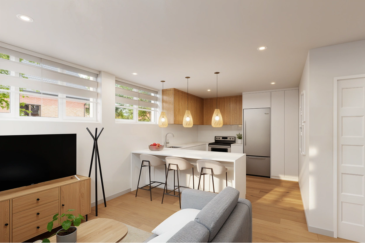 Vue intérieure d'un condo neuf du projet Le projet Édouard
